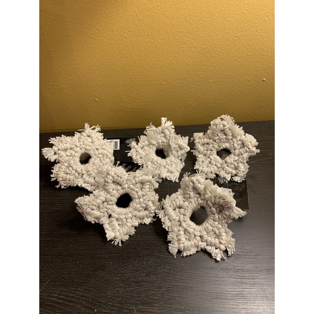 Robert Stanley Macrame Snowflake Napkin Rings Set of 5 Cream Holiday Decor